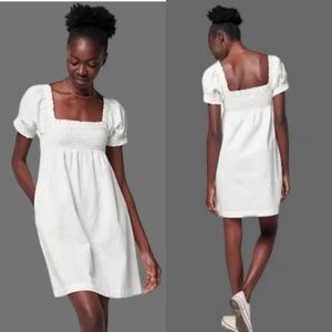 Fatherty Ramona white puff sleeve Mini smocked summer Dress Organic Cotton XS